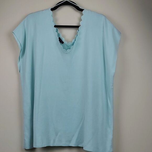 Talbot's Plus Size Scalloped Double V-neck Cap Sleeve Fine Knit Sweater Top NWT - Picture 1 of 10